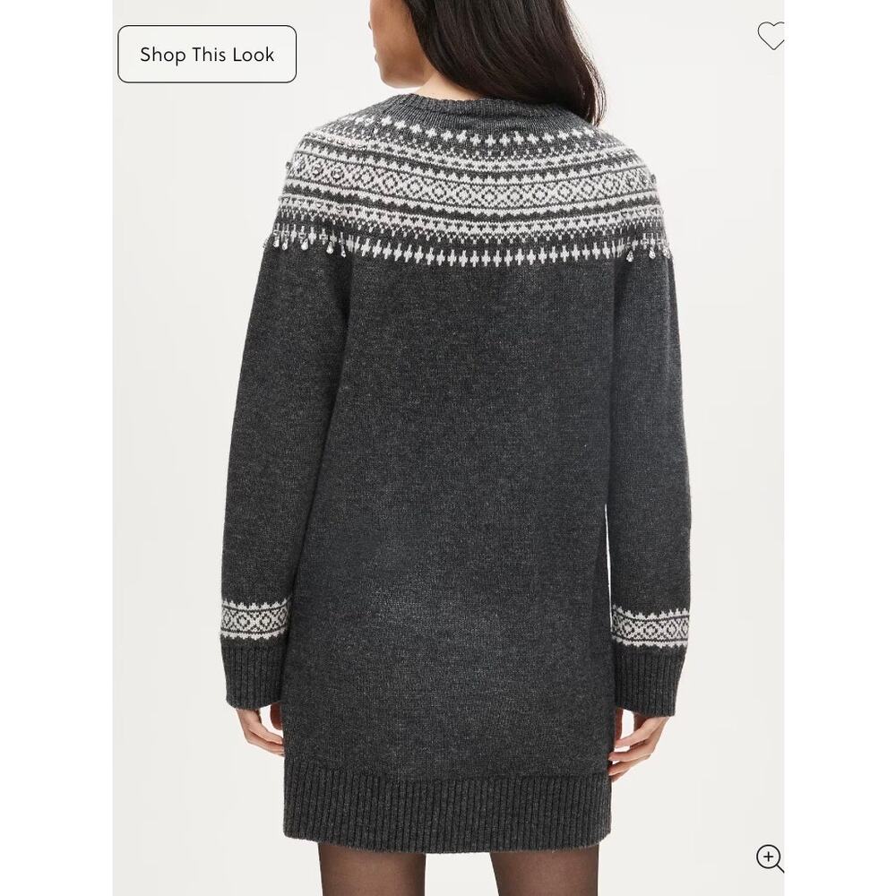 J.Crew Collection Gray Fair Isle Embellished Wool Blend Sweater Dress Sz.XL NWT - Picture 4 of 16